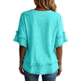 thumbnail image 4 of Stralyhd Linen Tops for Women 3/4 Sleeve Top Casual V Neck Shirt Trendy Work Blouses 2026 Summer Outfits Cyan XL, 4 of 6
