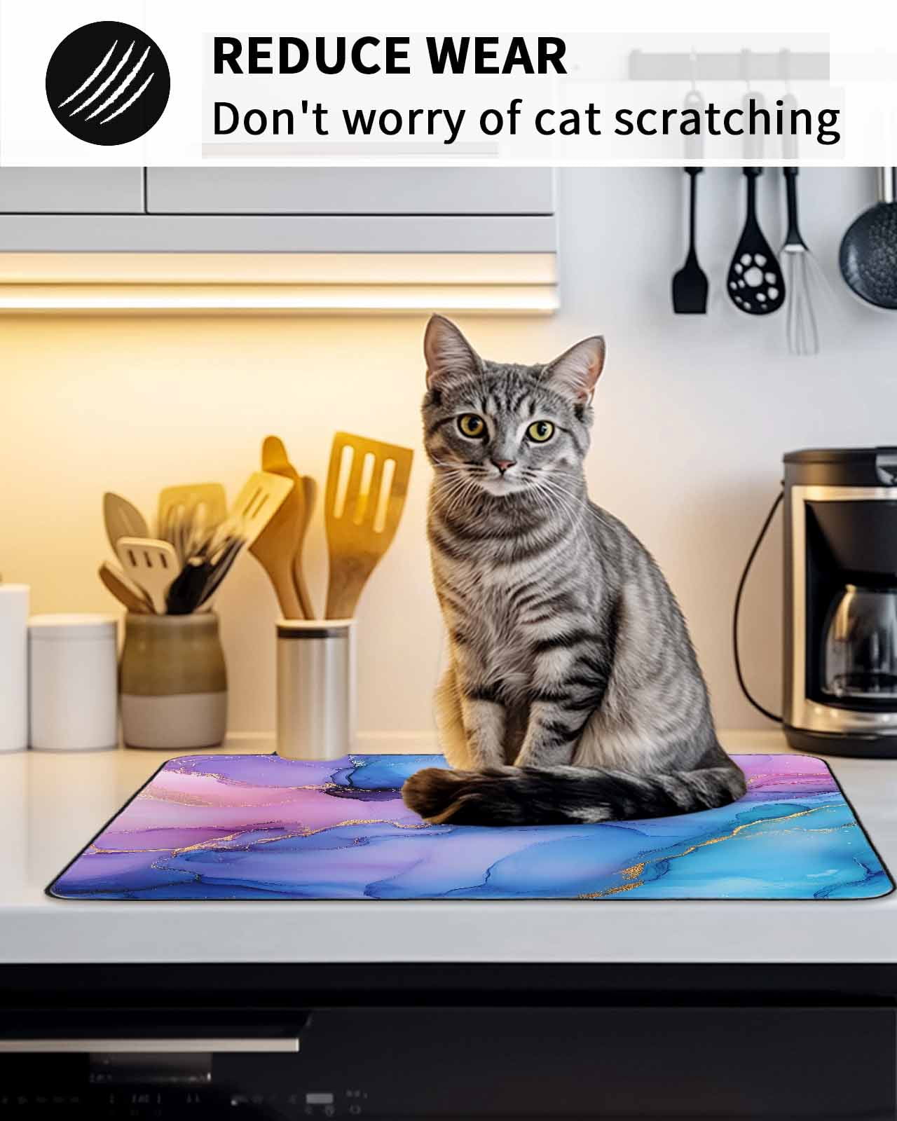 Stove Top Covers for Electric Stove, Blue Purple Ombre Glass Stovetop Cover Protector, Marble Modern Ink Painted Abstract Induction Cooktop Protector Oven Mat for Kitchen Countertop 24"x21"