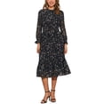 thumbnail image 1 of Vestido de mujer INSPIRE CHIC con flores, cuello alto, volantes, mangas largas, fluido, de gasa, corte A, midi, negro, talla XS, 1 of 6