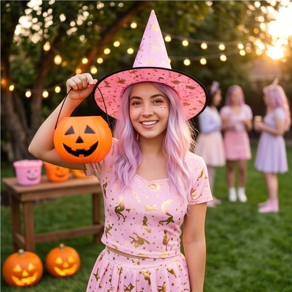 Witch Hats for Adults Gothic Halloween Witch Accessory Masquerade Pink One Size