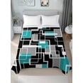 thumbnail image 4 of Full Flat Sheet 81"x96", Teal Blue Black Geometric Soft Lightweight Bedding Flat Sheets Only, Modern Abstract Art Block Brushed Microfiber Top Bed Sheet, Breathable StainResistant Bedsheets, 4 of 9