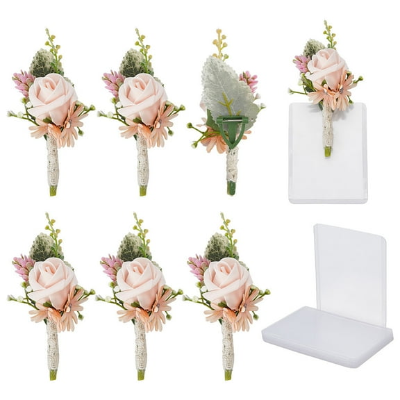 6pcs Flower Wedding Boutonniere Rose Pocket Corsage for Men with 6 Plastic Sleeve Handmade Boutonniere Men Corsage for Wedding Groom Groomsmen