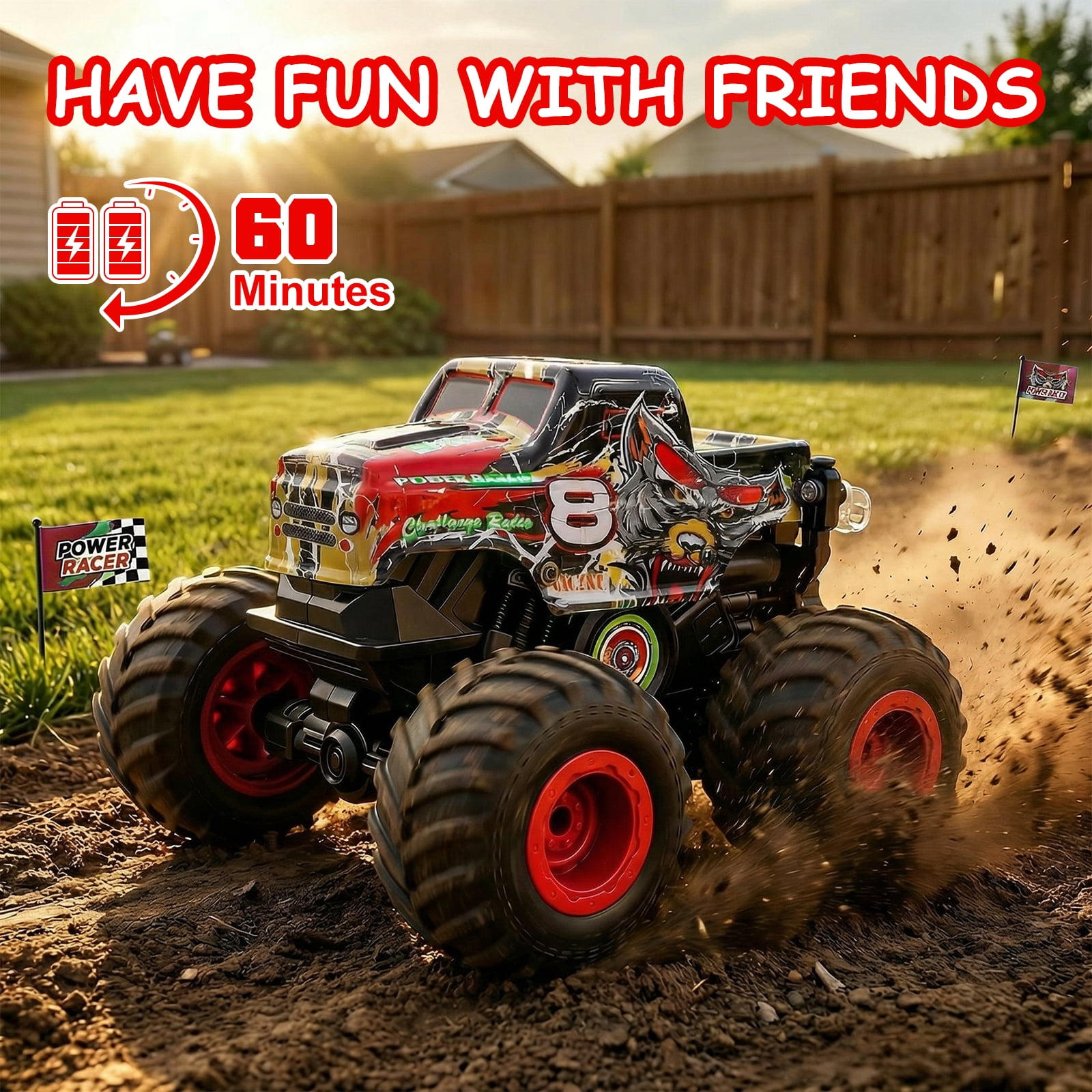 VKFVKF RC Monster Trucks, Remote Control Car with Light & Sound, 360° Rotating RC Stunt Car for Boys