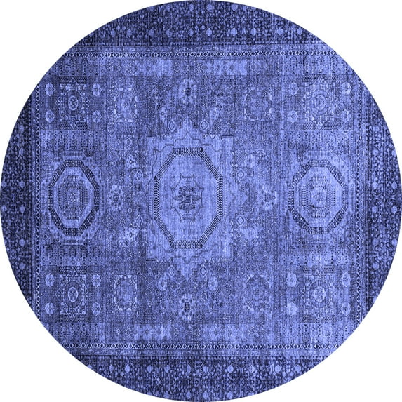 Ahgly Company Indoor Round Abstract Blue Modern Area Rugs, 6' Round