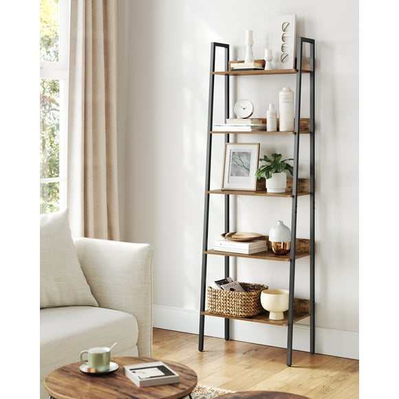 VASAGLE Bibliothèque, Étagère Étroite à 5 Niveaux, Étagère Échelle pour Bureau à Domicile, Salon, Chambre, Cuisine, Brun Rustique et Noir ULLS067B01