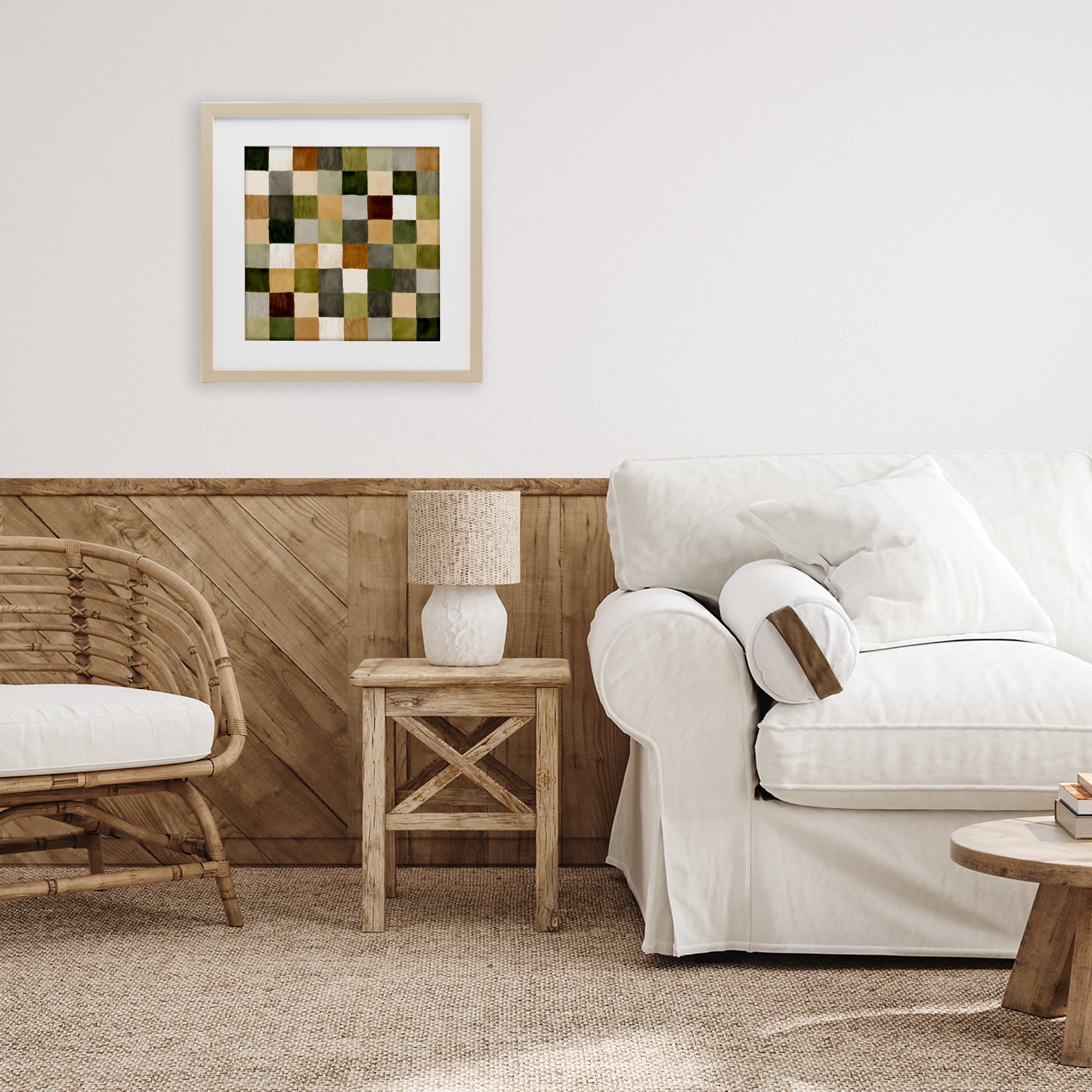 Stupell Industries Checkered Earth Tones Birch Framed Print Under Glass, design by Petal Prints Design