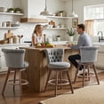 thumbnail image 2 of PAPROOS Bar Stools Set of 2, 26" Swivel Counter Height Bar Stools with Back, Upholstered Velvet Kitchen Island Counter Height Chair with Button Tufted Back, Nailhead Trim and Wood Legs, Grey, 2 of 10