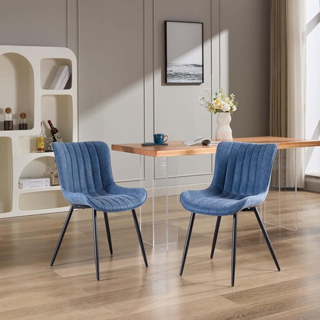 Qinaqin Set de Two Azul Cuero Sintético cm Profundidadining Chairs con Metálico Legs y Comfy Backrest para the Sala