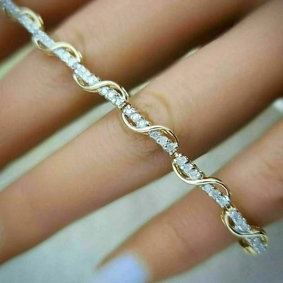 Tennis Wedding Bracelet 5.30 CT Round Cut White Moissanite 14K Yellow Gold Plated