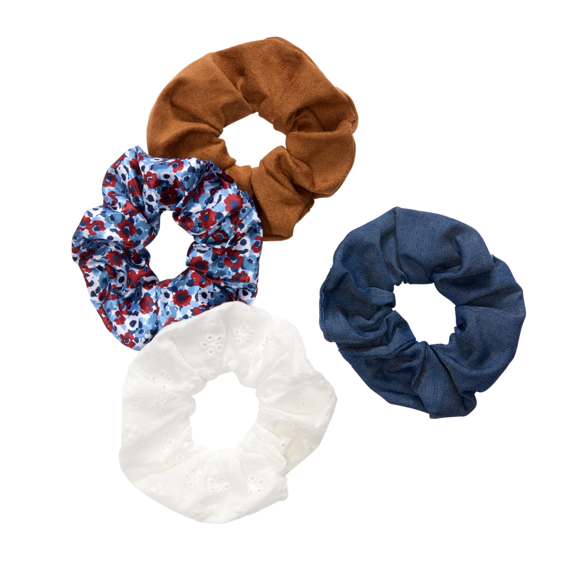 Goody Lee Ouchless Scrunchies, Mixed Colors, No Damage for All Hair Types, 4 Count