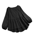 thumbnail image 6 of Dazajoo Plus Size Cotton Linen Shirts for Women Casual Crewneck Peplum Blouse Lantern Long Sleeve Lightweight Tunic Tops,Black,XXL, 6 of 7