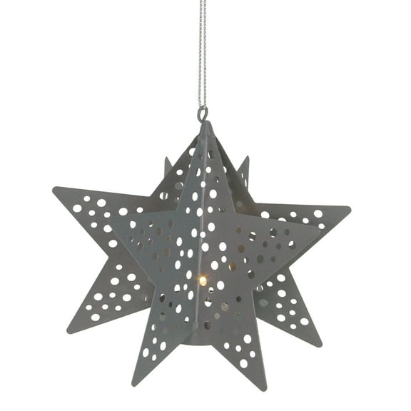 Northlight Lighted Polka-Dot 3-D Starburst Hanging Christmas Ornament - 5" - Gray - Clear