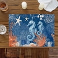 thumbnail image 3 of Navy Blue Seahorse Ocean Coral Placemats Set of 6,Wipeable Washable Table Mats for Dining Tables, Summer Eucalyptus Leaf Place Mats for Kitchen Event Party Tabletop Decor, 3 of 9