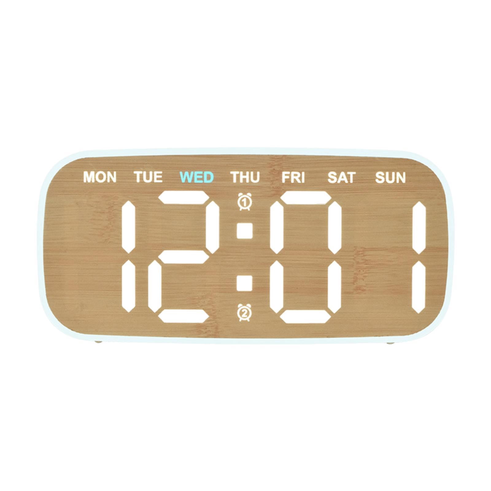 Dualoai Digital Alarm Clock Easy to Use Home Decor Two Alarm Settings Calendar Clock Wood color
