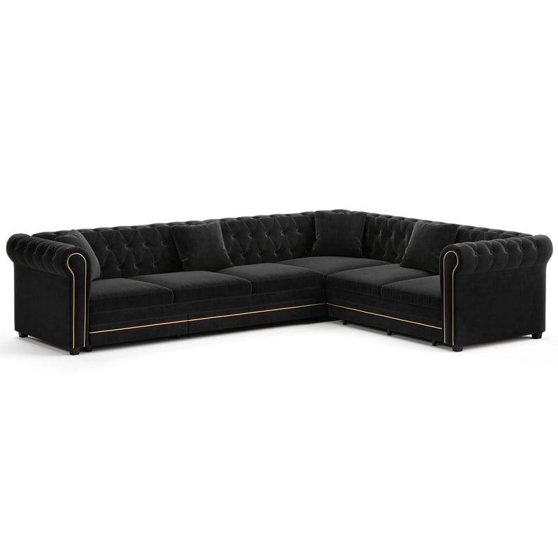 L-Shaped Chesterfield Sectional Sofa Set with Pull-Out Bed, Oversize Convertible Sleeper Sofa, Button Tufted Large Couch