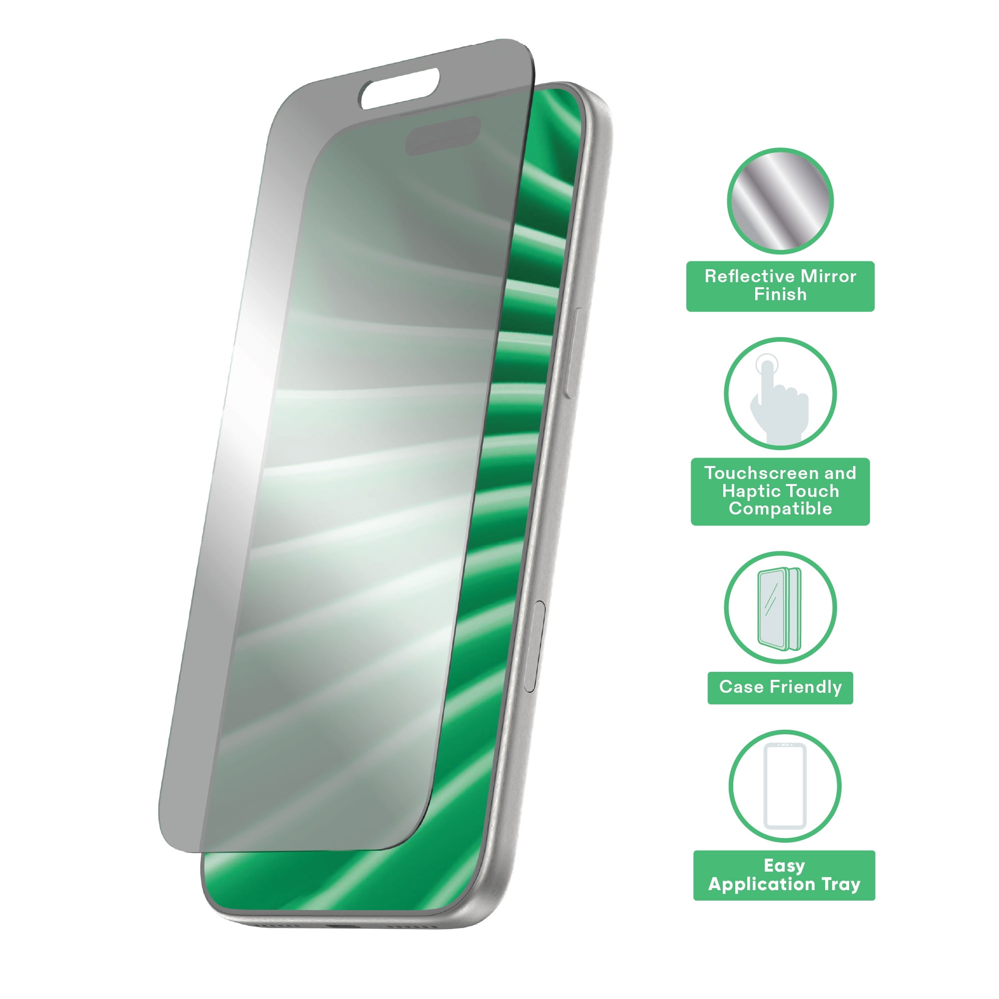 onn Mirror Glass Screen Protector with Easy Application Tray for iPhone 17 - Mirror Finish