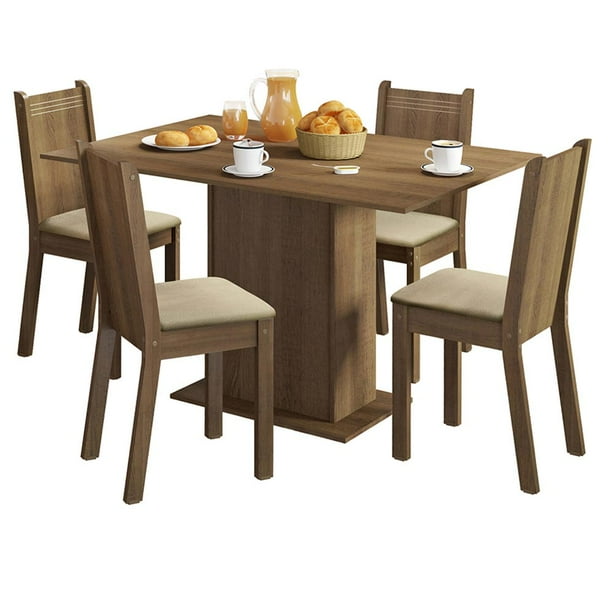 Juego de Comedor Lexy con 4 Sillas Marrón Madesa Madesa Mesa Tapa de Madera con 4 Sillas