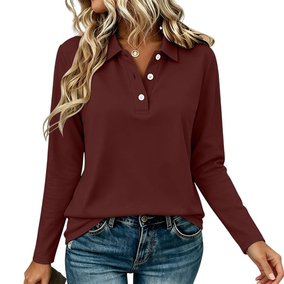 Perfectbot Women's Vintage Long Sleeve Collared Shirt, Stretch Knit Button Up Top Casual Office Work Wear