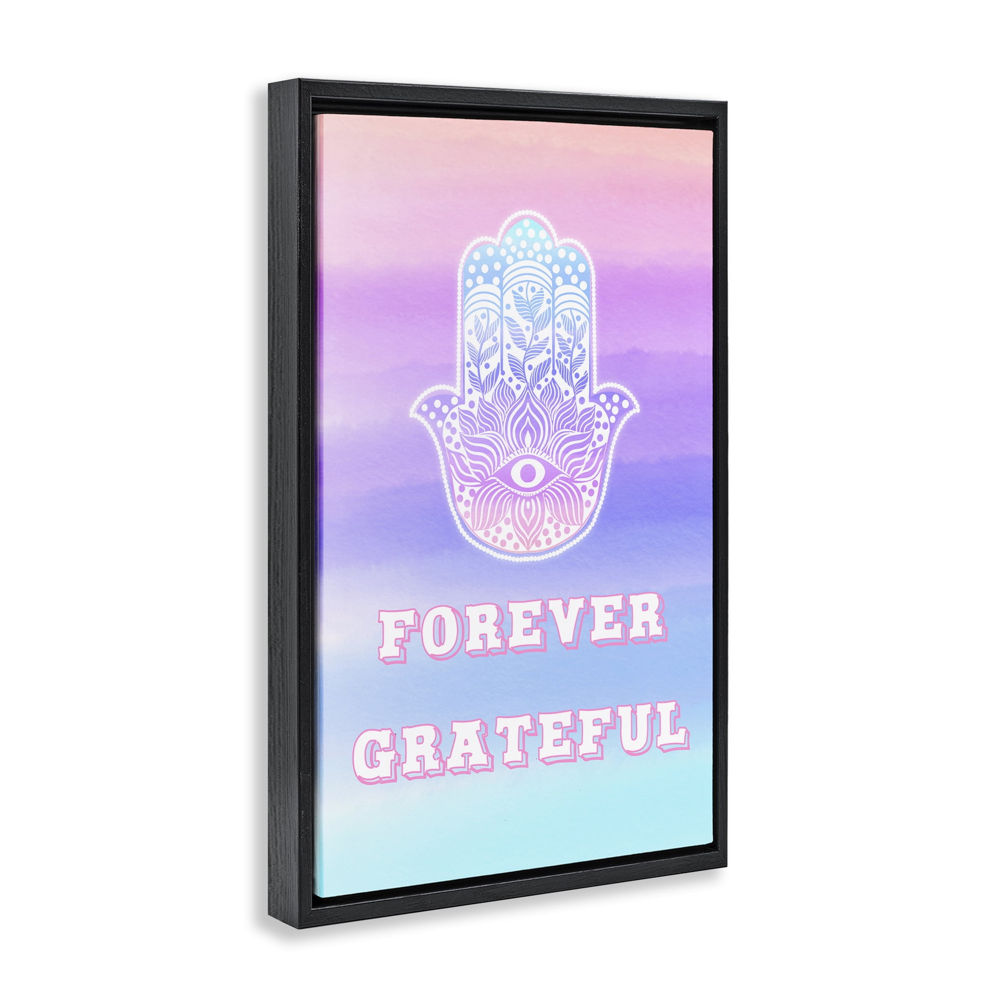 Stupell Industries Forever Grateful Hamsa Black Framed Floater Canvas Wall Art, design by Pooja Dave