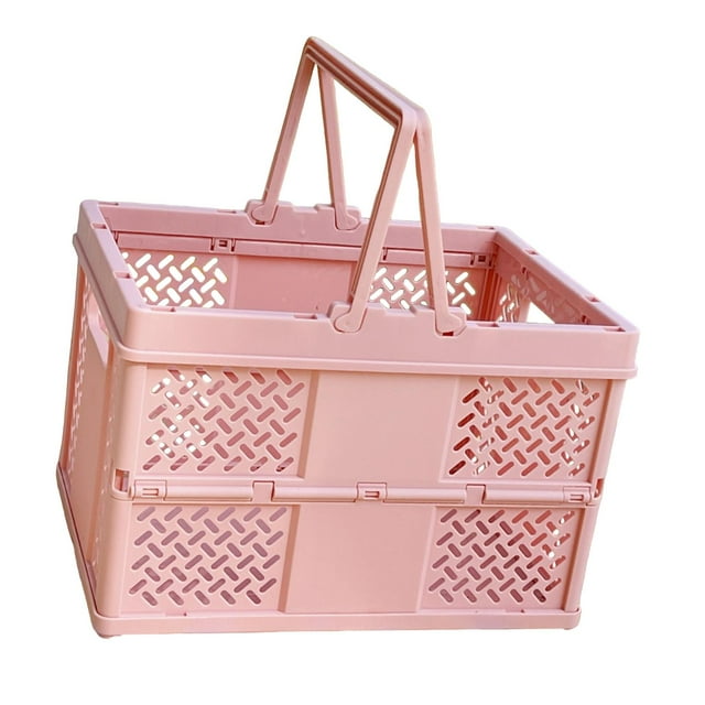 Cesta de Picnic plegable, cesta de la compra, caja de almacenamiento Rectangular reutilizable de gran capacidad, cesta de almacenamiento para cocina y Rosa