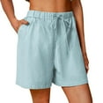 thumbnail image 2 of Xhshgfbi Womens Shorts Casual Elastic Waist Summer Shorts Solid High Waist Cotton And Linen Shorts Light blue M, 2 of 6