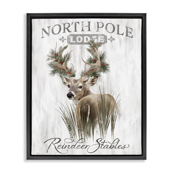 Stupell Industries Festive Winter Reindeer Lodge Animals Painting Black Floater Framed Canvas Art Print Wall Art, 17 x 21