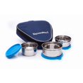 thumbnail image 2 of Sleek Stainless Steel Medium Lunch Box With Bag - Blue, Set Of 3 Containers | 1 Container, 350ml+ 2 Containers, 250ml Each - Airtight, Leak Proof & Spill Proof, 2 of 3