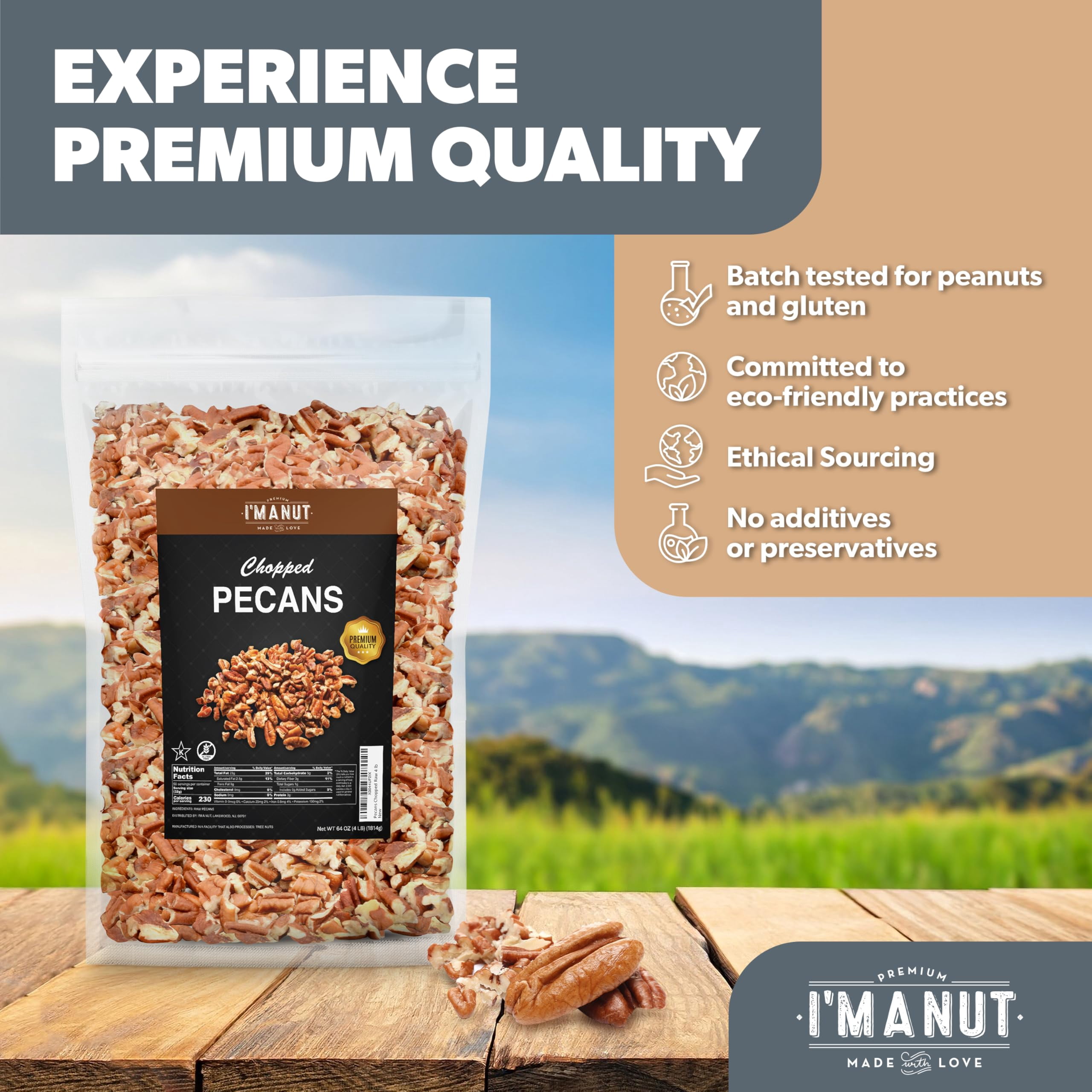 Pecans Pieces, 48 oz, American-Grown, Non-GMO, Batch Tested Gluten and Peanut Free Kosher I'M A NUT
