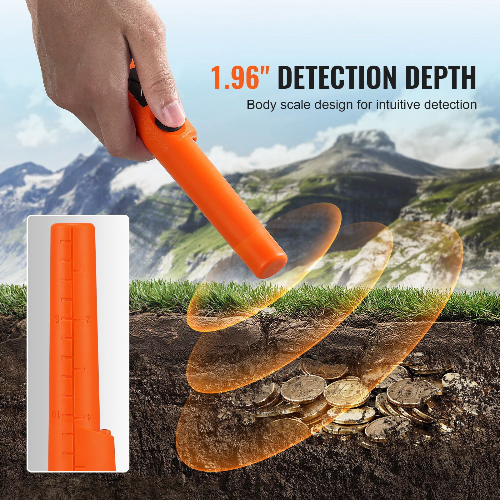 Handheld Metal Detector Wand IP66 Waterproof, 3 Alert Modes Sound Vibration, 1.96" Detection Depth Security Scanner with Holster Batteries