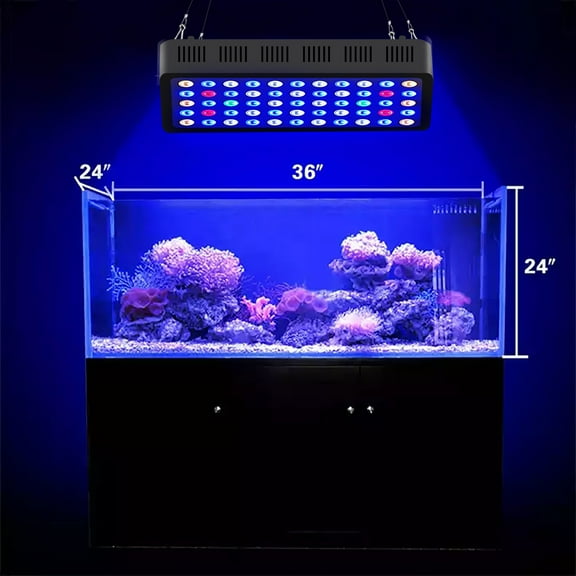 LED Aquarium Light 165W Full Spectrum Dimmable for Fish Tank Coral Reef Growth in Freshwater and Saltwater with White Blue LPS