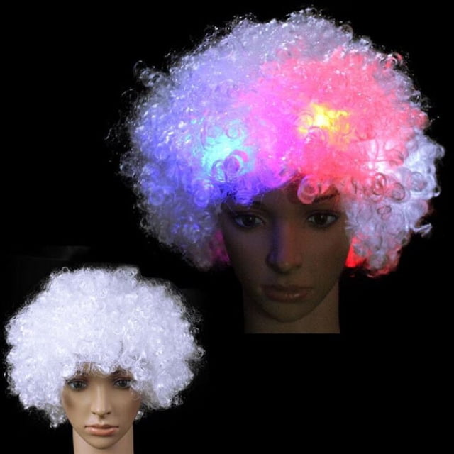 La Plus Récente Explosion Colorée de la Tête A Mené la Lumière jusqu'à Clignotant Cheveux Perruque Fans de Football Amusant Accessoires Parti Rave Lueur Fête Fournitures Blanc
