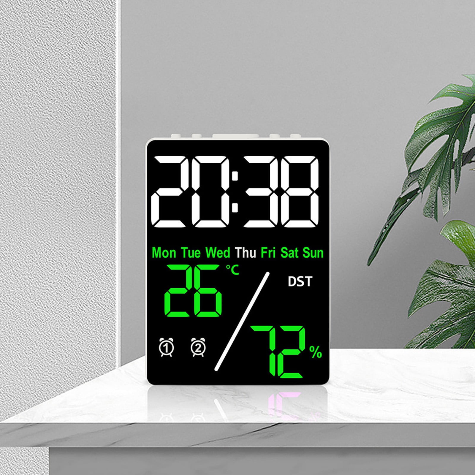 PLPPYFS Large Display Digital Alarm Clock for Bedrooms, Date Day of Week Calendar Desk Table Clocks for Living Room Office, Digital Clocks for Living Room with Temperature, Date & Time Display