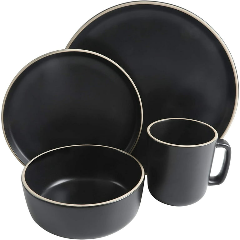 DANMERS 18-Piece Dinnerware Set Black Kitchen Dinner Set Service for 6, Square Glass Plates Bowls Set Crack Resistant