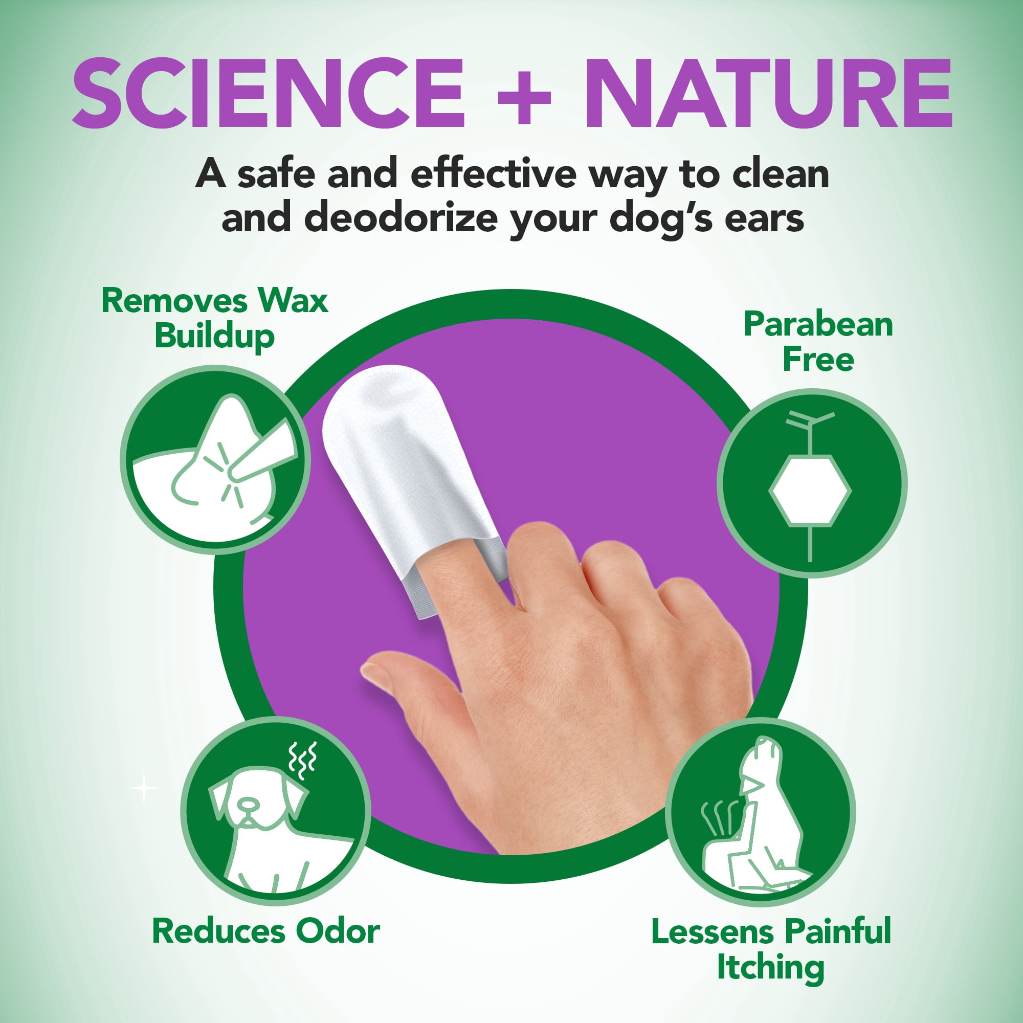 Vet's Best Ear Cleansing Relief Finger Wipes for Dogs - 50 Disposable Wipes