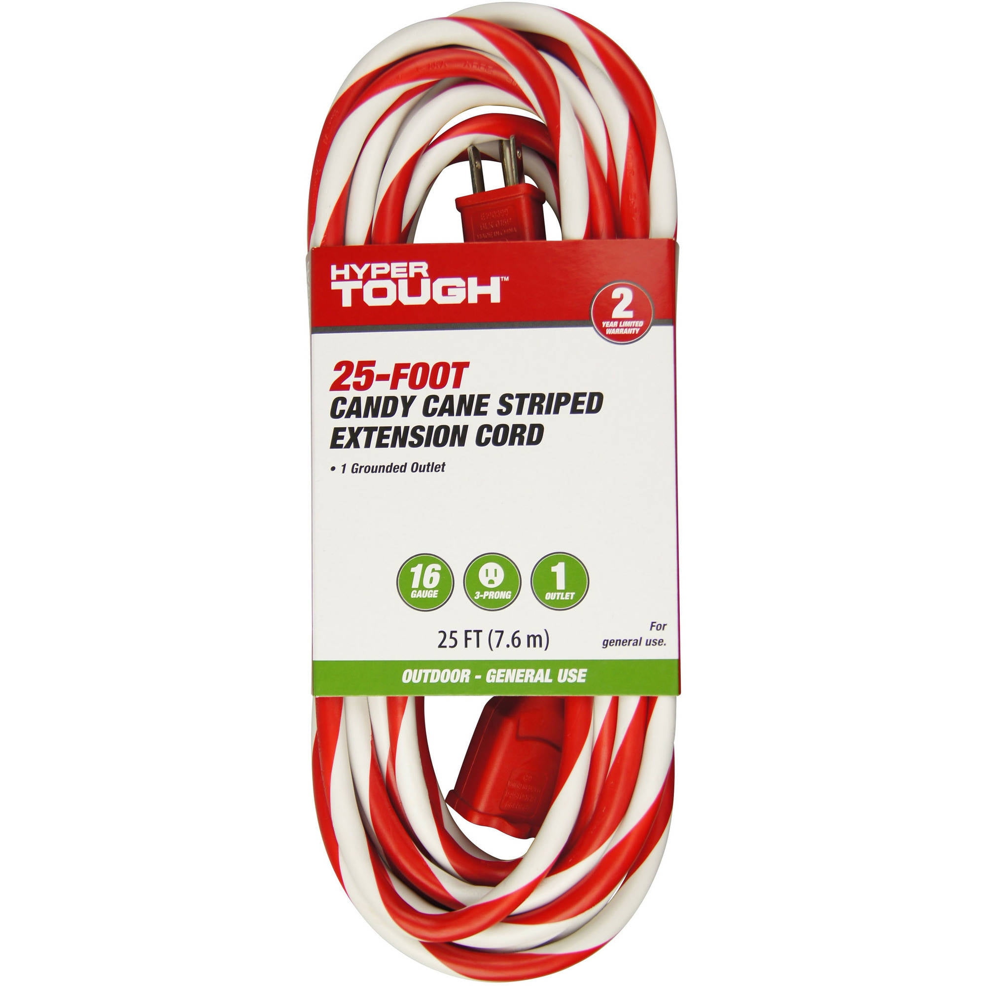Hyper Tough 1-Outlet 25FT Candy Cane Extension Cord, Red White by KAB Enterprise Co., Ltd.