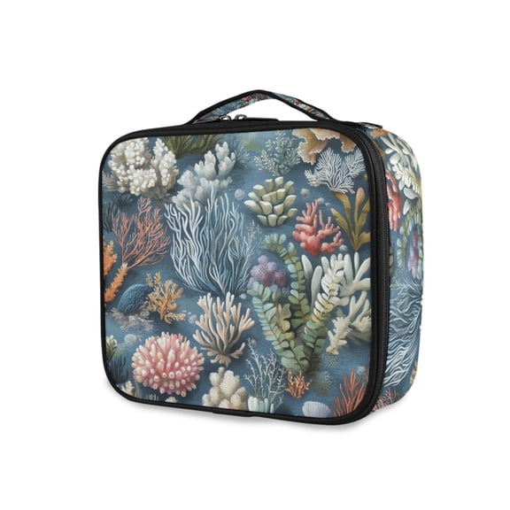 FORMRS Travel Makeup Bag Large Capacity Train Case Cosmetic Organizer with Adjustable Dividers, Sea Plants Pattern