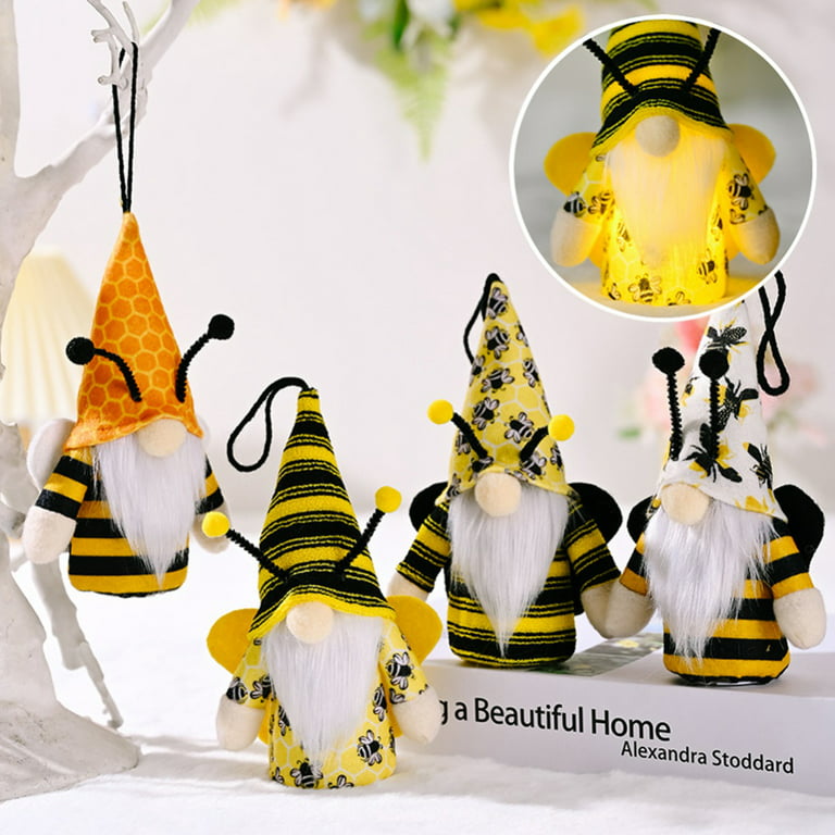 4 Pack Glowing Bumble Bee Gnome Decor – Honey Bee Decor with Hanging Gnomes  and Elegant – Fun Whimsical Spring Gnome – Ultra-Soft Plush Gnomes for  Kitchen Decor 