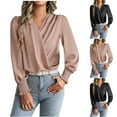 thumbnail image 1 of Sudadera con capucha de viaje,Blusa de gasa con cuello en V para mujer, camisa informal de manga larga, poliéster, tela ligera y suave, ideal para ir a la oficina, sopatenor, 1 of 9