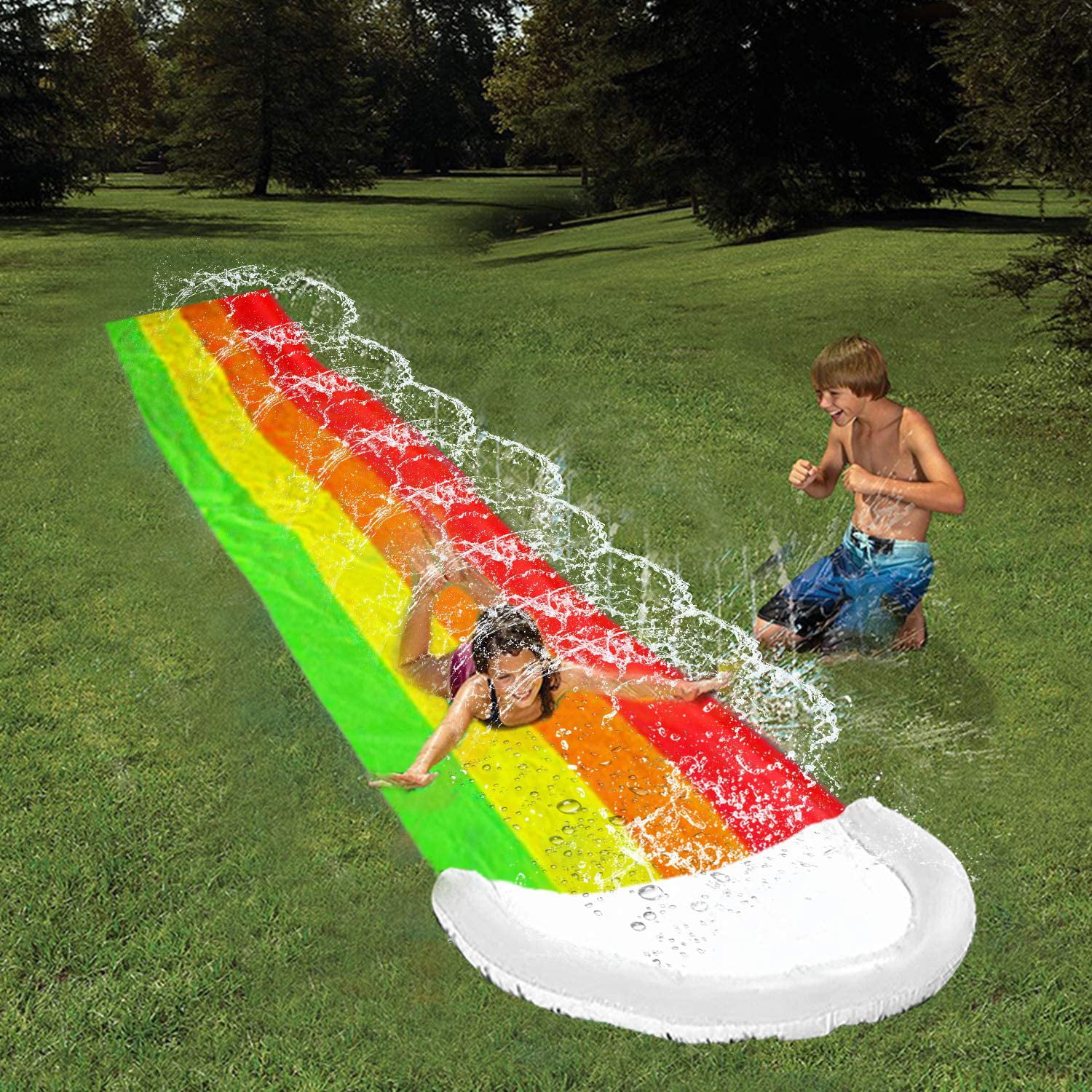 Slip Slide Play Center with Splash Sprinkler & Inflatable Crash Pad for Kid Children Summer Backyard Pool Game Outdoor Water Toy Triple Racer Lawn Water Slide 