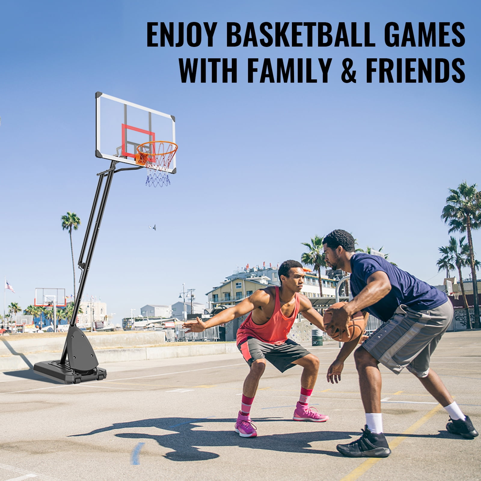 KFFKFF 50" Portable Basketball System, 7.6 to 10 ft Height Basketball Hoop & Goal for Children & Adults, Comes with PC Backboard, Wheels, Stand, and Loadable Base