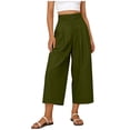 thumbnail image 2 of Mifsaly Linen Cropped Pants Women High Waisted Wide Leg Casual Summer Crop Pant Lightweight Flowy Work office Beach Vacation Outfits with Pockets Army Green,XXL, 2 of 8