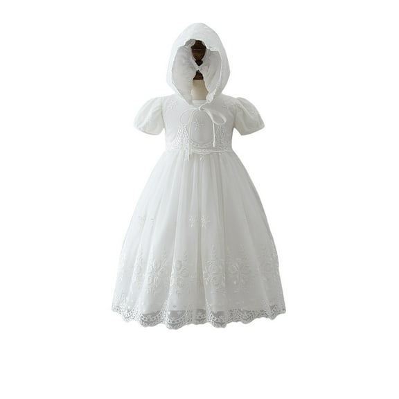 JYYYBF Newborn Infant Baby Girls Christening Baptism Dress Short Sleeve Floral Embroidered Princess Wedding Party Formal Dresses