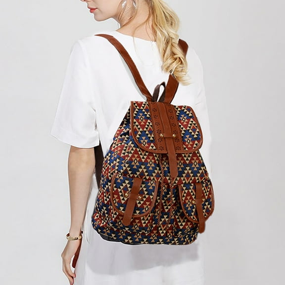 Ovzne Travel Bag, Vintage Women Backpack Ethnic Travel Handbag Shoulder Bag, Boho Shoulder Bag Vintage Ethnic Flower Cross-body Bag Brown