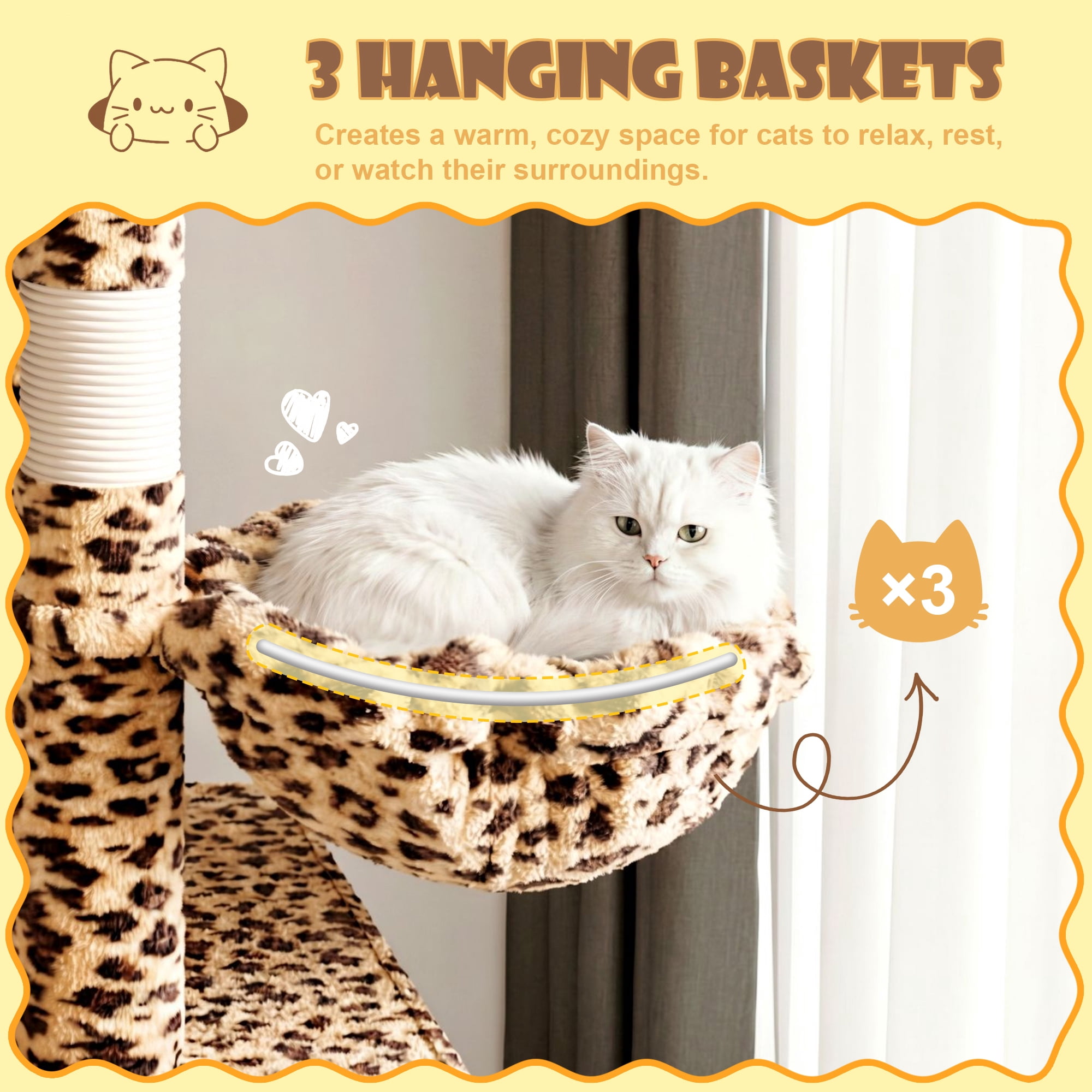 Merrland 82" Multi-Level Large Cat Tree Tower for Indoor Kitties, Cat Furniture with Plush Condo Hammock Top Perch, Sisal Scratching Posts & Ramp, Leopard Print