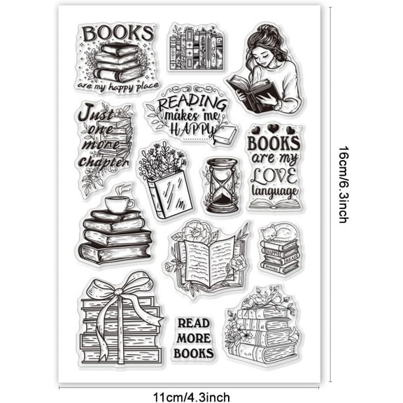 Book Reading Clear Stamp Bookish Reading Silicone Stamps Book Lover Transparent Rubber Stamp Seal Stamps for Card Making Decoration Journal Postcard DIY Scrapbooking Gift Tags