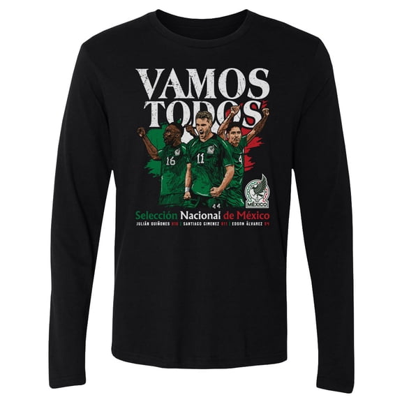 Men's 500 Level Black Mexico National Team Vamos Todos Juli-n Qui-ones, Santiago Gim-nez & Edson -lvarez Long Sleeve