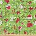 thumbnail image 2 of Ambesonne Christmas Fabric by the Yard Upholstery, Xmas, 1 Yard, Apple Green Red, 2 of 5