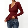 thumbnail image 6 of Warop Womens Tunic Tops Long Sleeve V Neck Ribbed Knit Blouse Slim Fitted Stretchy Basic Tee Shirt Casual Fall Outfits, 6 of 8