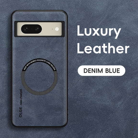 Mantto for Google Pixel 8 Case Compatible with MagSafe Charging, Vegan PU Leather Slim Classic Luxury Elegant Thin Drop Protection Protective Cover for Google Pixel 8, Blue