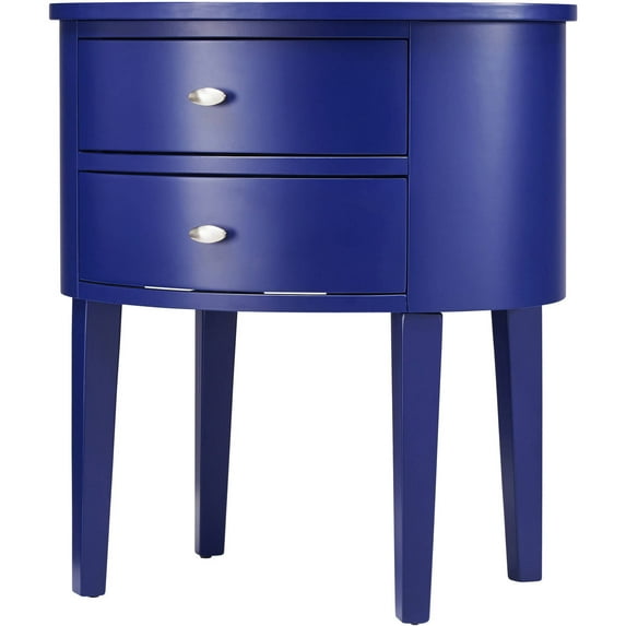 Chelsea Lane Oval Wood Side Table with Two Drawers, Twilight Blue